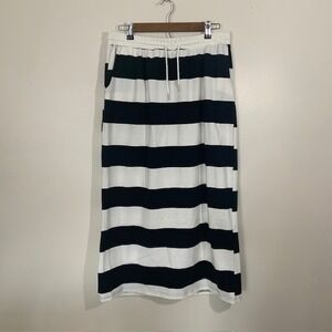 Maxi Skirt 3X EUC Black White Stripe Stretchy Beachy Coastal Grandma Boho